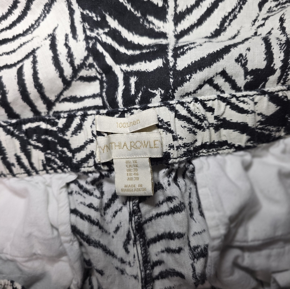 Cynthia Rowley Black and White Leaf Print Women's 1x 100% Linen Pull On Shorts - Picture 7 of 7
